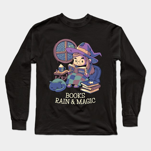 Books Rain & Magic // Spooky Halloween Fall Witch Long Sleeve T-Shirt by Geekydog